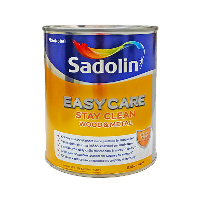 Алкідна фарба Sadolin EasyCare Wood&Metal для дерева та металу, напівматова, безбарвна, BC, 0.65 л