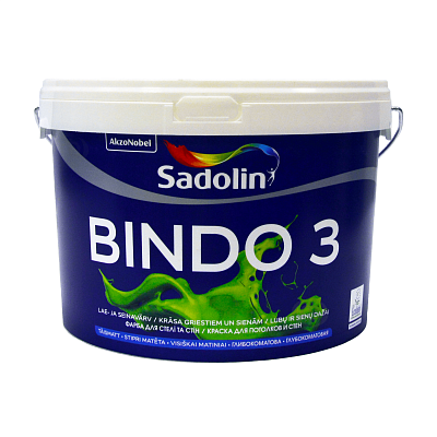 Латексна фарба Sadolin Bindo 3 для стін та стелі, біла, BW, 2.5 л