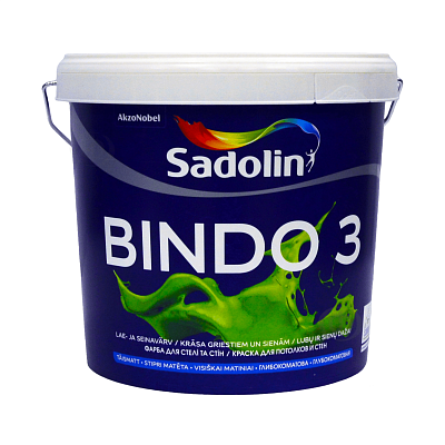 Латексна фарба Sadolin Bindo 3 для стін та стелі, біла, BW, 5 л