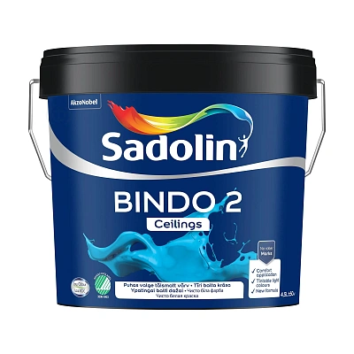 Емульсійна фарба Sadolin Bindo 2 для стелі, яскраво-біла, BW, 4.5 л