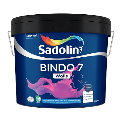 Емульсійна фарба Sadolin Bindo 7 для стін, біла, BW, 9 л
