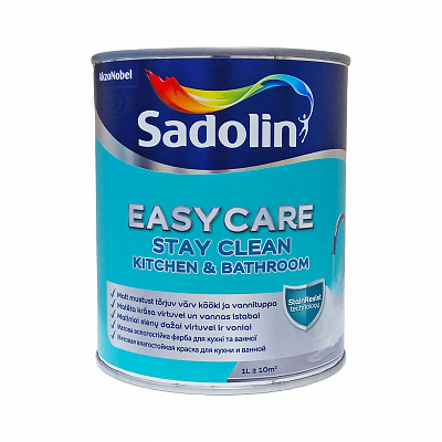 Акрилова фарба Sadolin EasyCare Kitchen&Bathroom для стін та стелі, вологостійка, біла, BW, 1 л