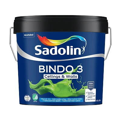 Емульсійна фарба Sadolin Bindo 3 для стін та стелі, біла, BW, 4.5 л