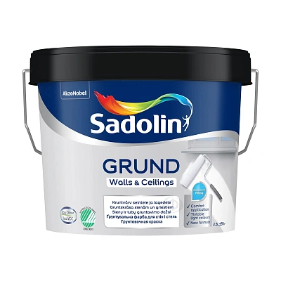 Ґрунтувальна фарба на водній основі Sadolin Grund для стін та стелі, біла, BW, 2.5 л