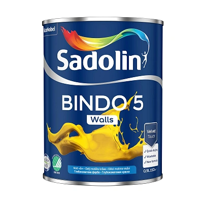 Емульсійна фарба Sadolin Bindo 5 для стін, біла, BW, 0.9 л